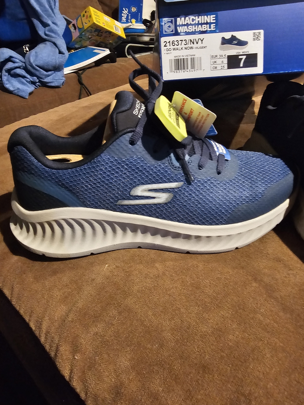 Skechers Navy Blue and White Mesh Athletic Sneakers